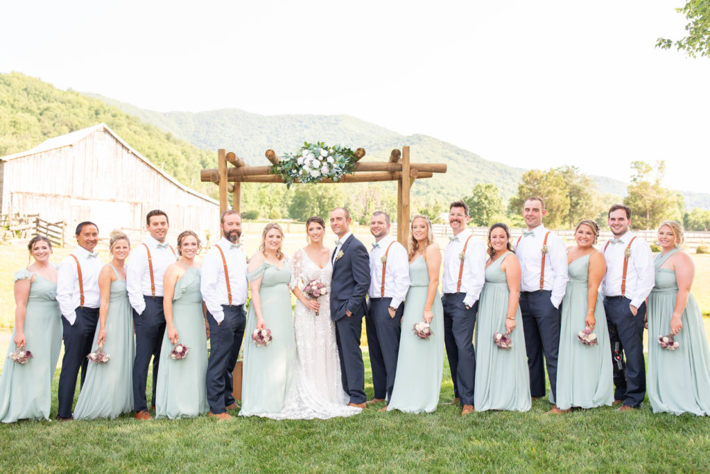 Luray Wedding Photo in front of the Blue Ridge Mountains. 